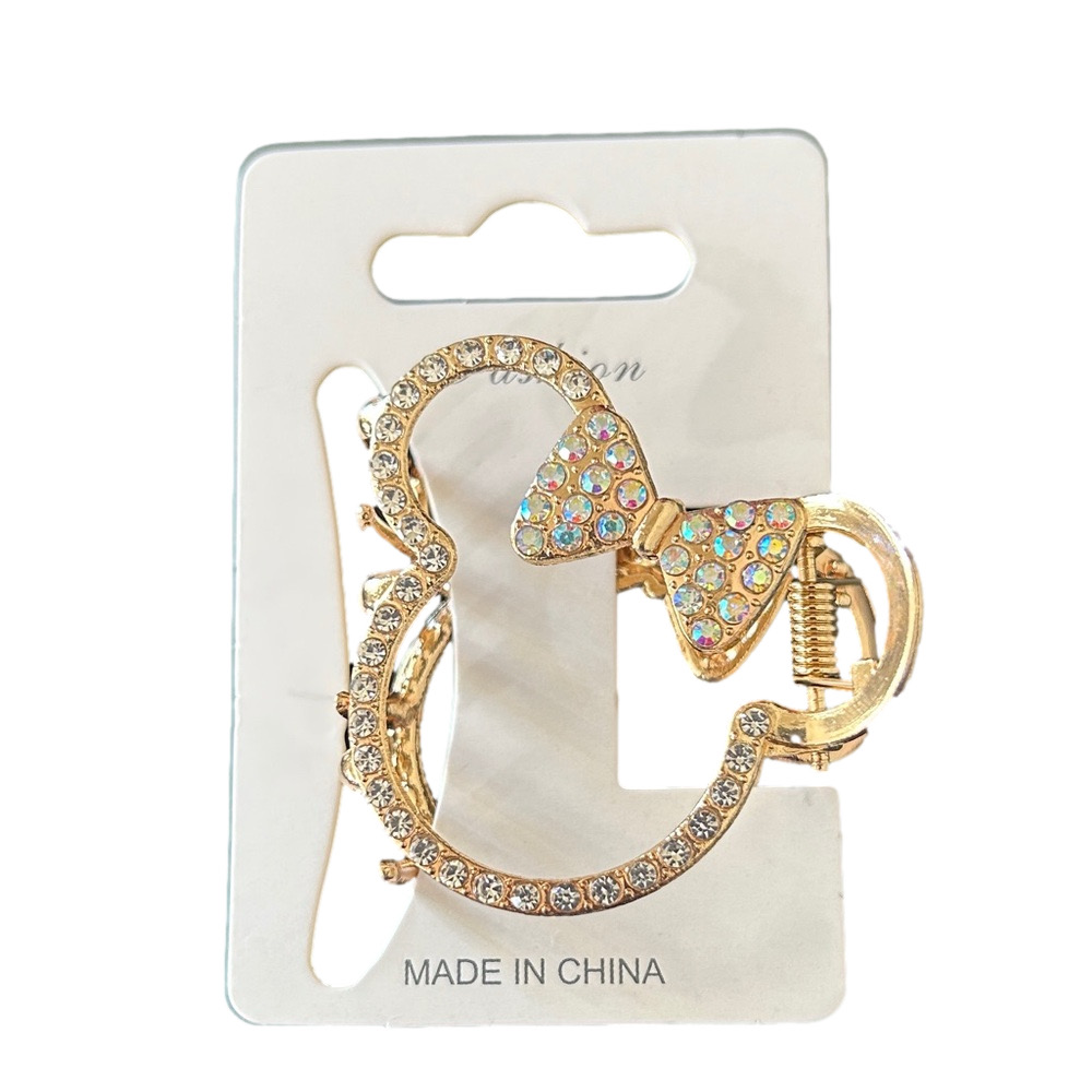 Minnie Mouse Gold Hair Clip with Clear Crystal Outline and Bow Detail New